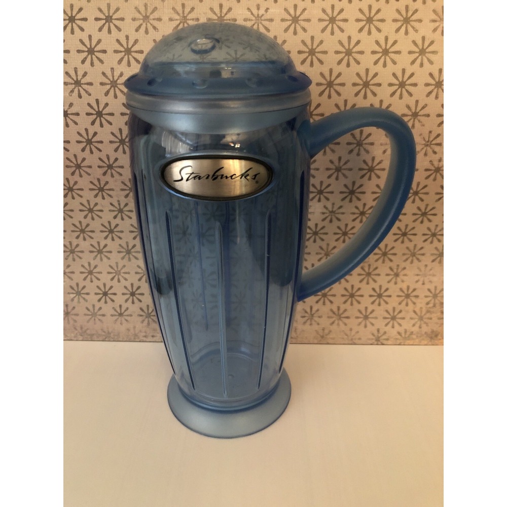 Starbucks Mug Tumbler Barista Retro Rocket Travel Lid Plastic Blue Atomic Coffee